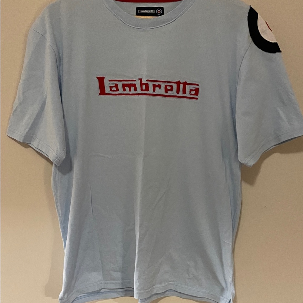 Light Blue Short Sleeve Tee with Red Logo
